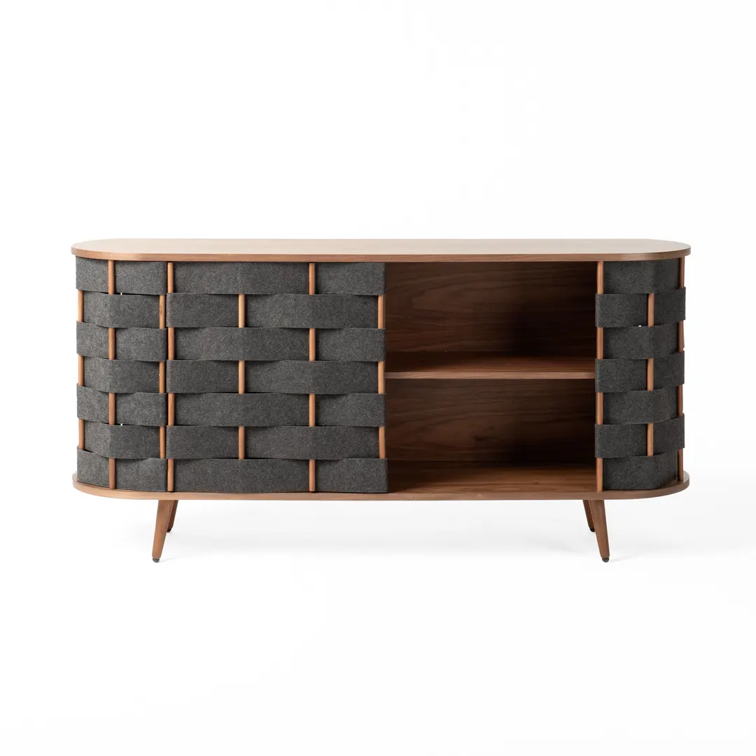 Modrest Sheridan — Mid-Century Modern Grey Fabric + Walnut Buffet
