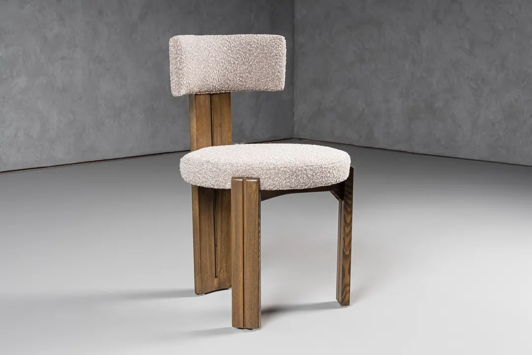 Modrest Sheridan — Mid-Century Modern Grey Fabric + Walnut Dining Chair