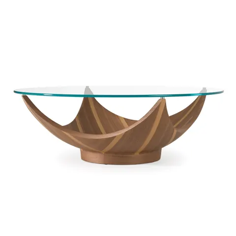 Modrest Sunrise — Contemporary Glass + Walnut Round Coffee Table