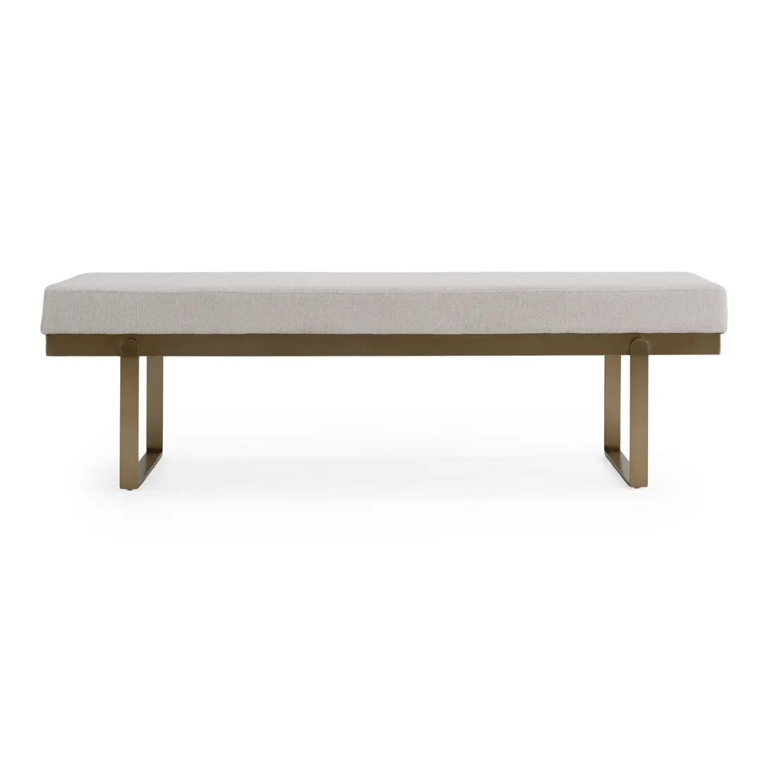 Modrest Tatum — Modern Off-White Fabric + Brass Dining Bench