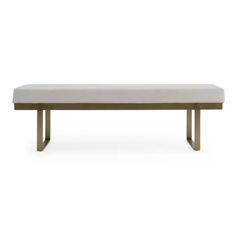 Modrest Tatum — Modern Off-White Fabric + Brass Dining Bench