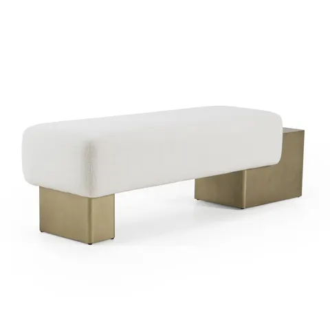 Modrest Triumph — Contemporary Off-White Fabric + Antique Brass Bench