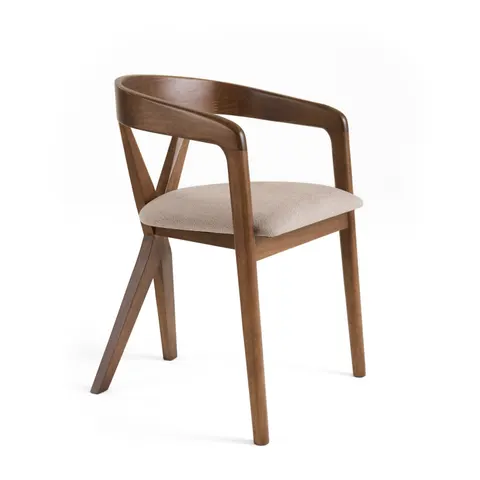 Modrest Weiss — Mid-Century Modern Light Brown Fabric + Walnut Dining Chair
