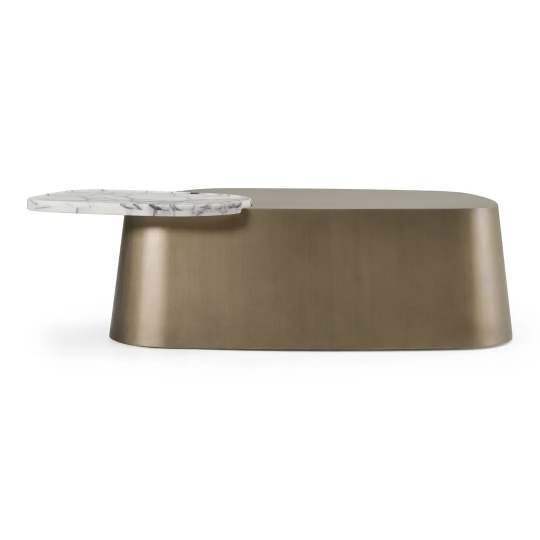 Modrest Yano — Modern White Marble + Antique Brass Coffee Table