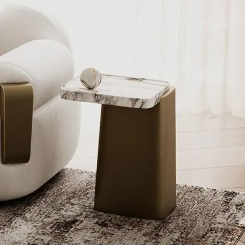 Modrest Yano — Modern White Marble + Antique Brass End Table
