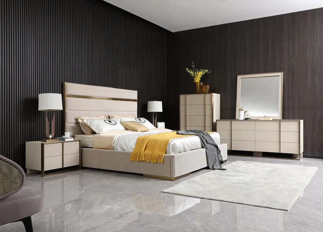 Nova Domus Cartier — Modern Beige Shagreen and Brushed Brass Dresser