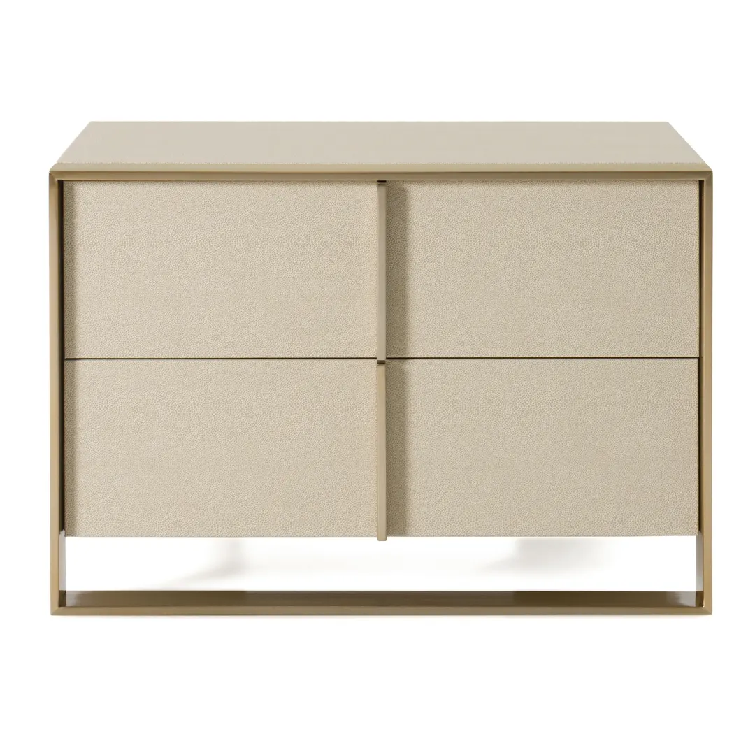 Nova Domus Cartier — Modern Beige Shagreen and Brushed Brass Nightstand