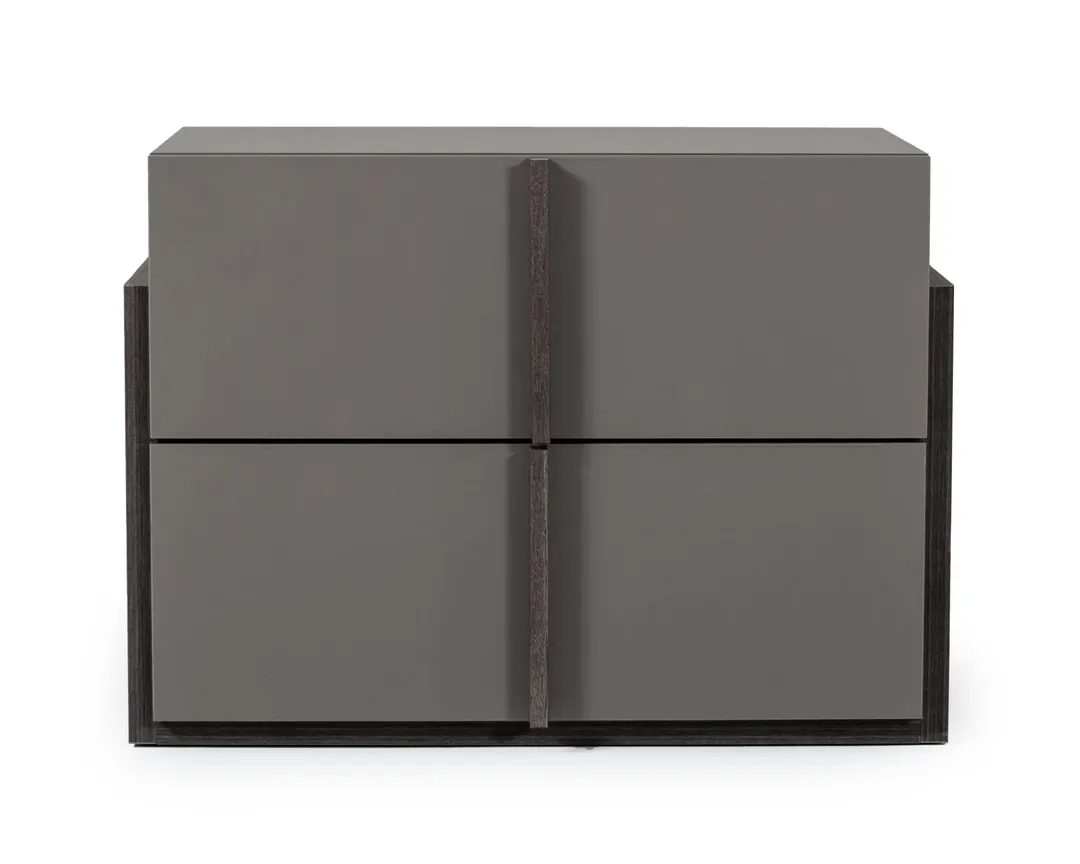 Nova Domus Lucia — Italian Modern Matte Grey / Elm Grey Bed + 2 Nightstands Set