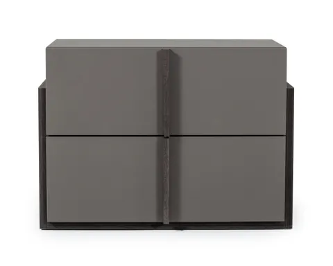 Nova Domus Lucia — Italian Modern Matte Grey / Elm Grey Bed + 2 Nightstands Set