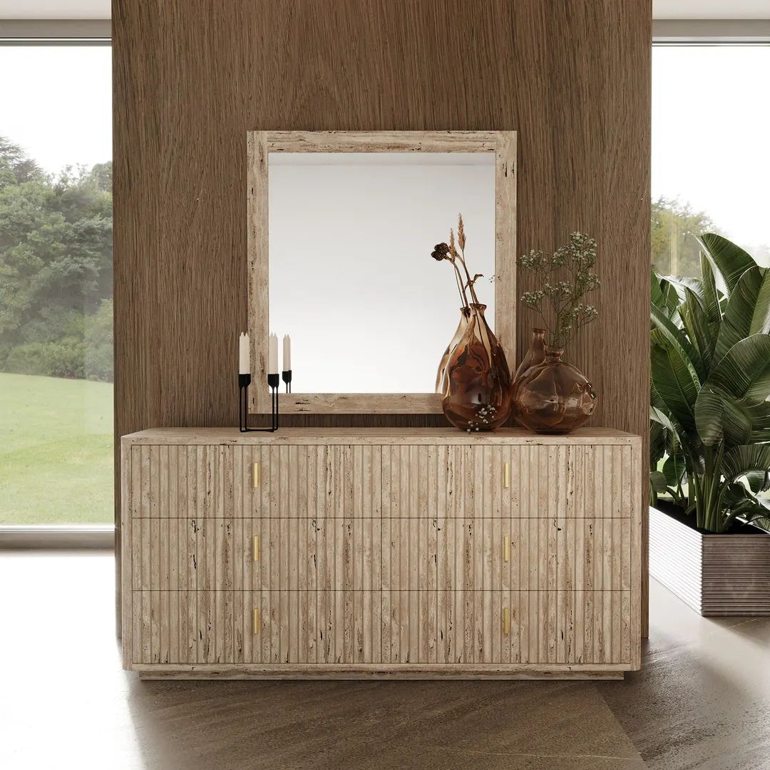 Nova Domus Roma — Modern Travertine + Gold Dresser