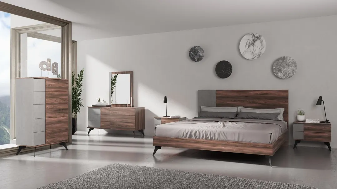 Palermo — Modern Italian Faux Concrete & Walnut Bed