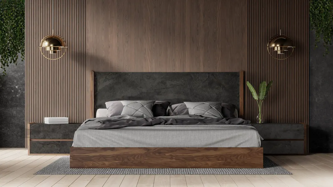 Rado — Modern Walnut & Stucco Nightstand