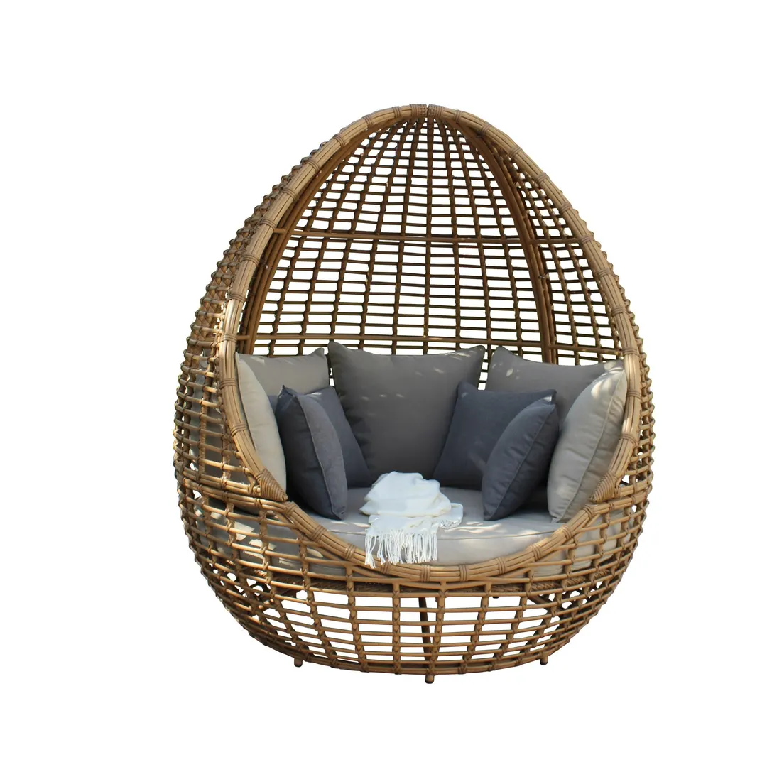 Renava Cocoon Mini — Outdoor Beige + Wicker Lounge Bed