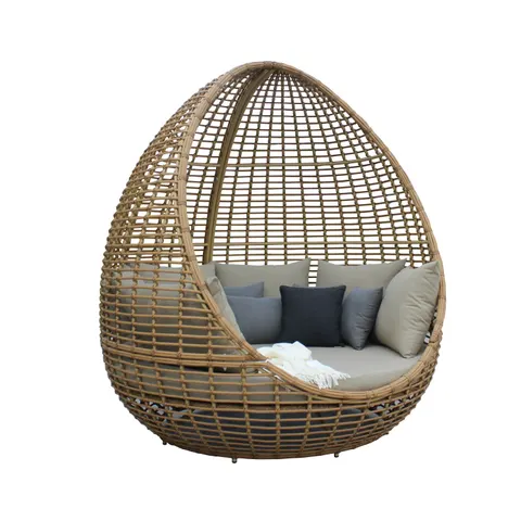Renava Cocoon — Outdoor Beige + Wicker Lounge Bed