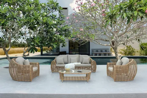 Renava Sandra — Outdoor Beige + Wicker Sofa Set
