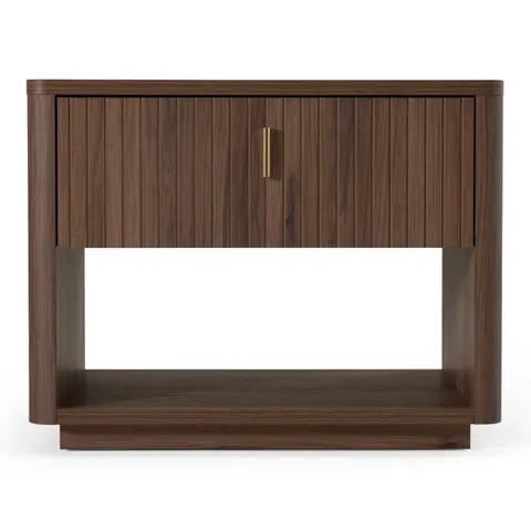 Roma — Modern Walnut + Gold Nightstand