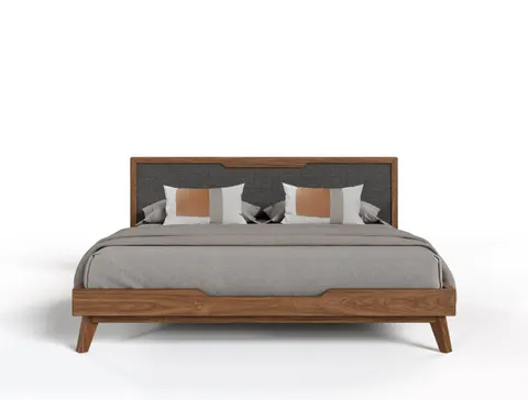 Soria — Mid-Century Grey & Walnut Bed