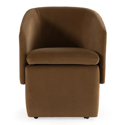 Tassell — Modern Brown Fabric Dining Chair w/ Castor Wheels