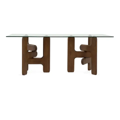 Velshi — Modern Glass + Walnut Rectangular Dining Table