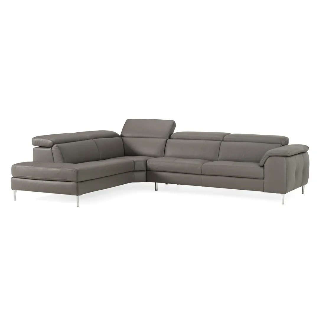Viola — Italian Contemporary Grey Leather Left Facing Sectional Sofa